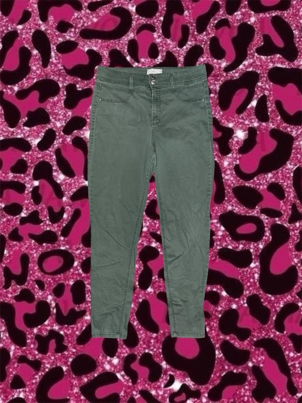 Olive Green High-Waist Skinny Jeans